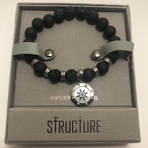 Structure Other - Men’s Stainless Steel, Onyx & Lava Bead Bracelet